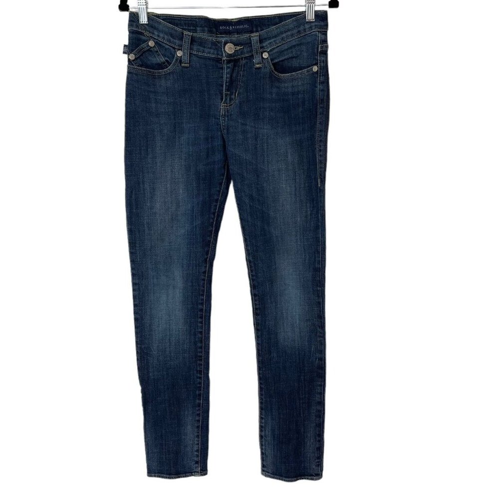 Rock and Republic Berlin Dark Wash Denim Skinny Mid-Rise Jeans Stretch Womens 8M - Picture 2 of 12